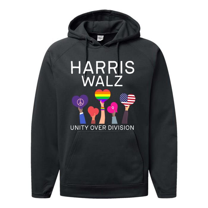 Harris Walz 2024 Unity Over Division Harris Walz 2024 Performance Fleece Hoodie