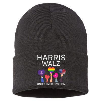 Harris Walz 2024 Unity Over Division Harris Walz 2024 Sustainable Knit Beanie