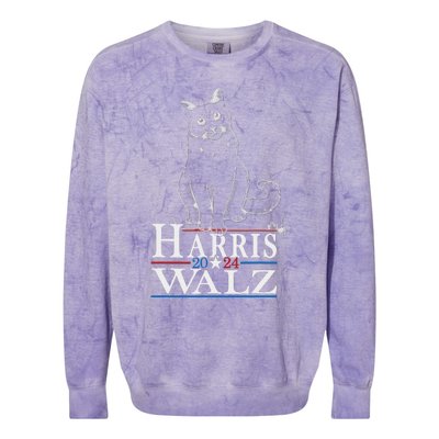 Harris Waltz 2024 Election Funny Cat Kamala Harris Tim Walz Colorblast Crewneck Sweatshirt