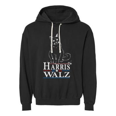 Harris Waltz 2024 Election Funny Cat Kamala Harris Tim Walz Garment-Dyed Fleece Hoodie