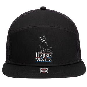 Harris Waltz 2024 Election Funny Cat Kamala Harris Tim Walz 7 Panel Mesh Trucker Snapback Hat