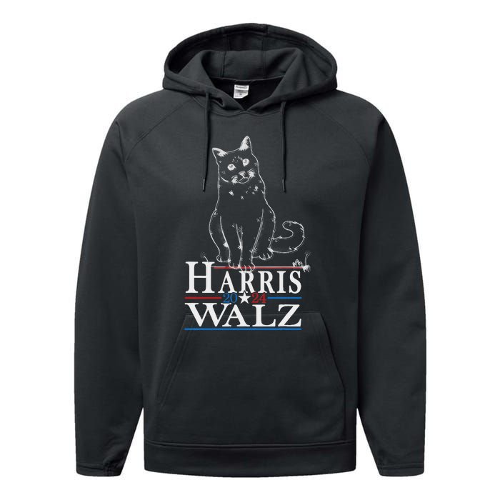 Harris Waltz 2024 Election Funny Cat Kamala Harris Tim Walz Performance Fleece Hoodie