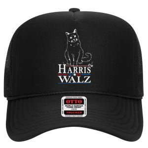 Harris Waltz 2024 Election Funny Cat Kamala Harris Tim Walz High Crown Mesh Back Trucker Hat