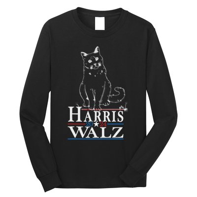 Harris Waltz 2024 Election Funny Cat Kamala Harris Tim Walz Long Sleeve Shirt