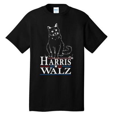 Harris Waltz 2024 Election Funny Cat Kamala Harris Tim Walz Tall T-Shirt