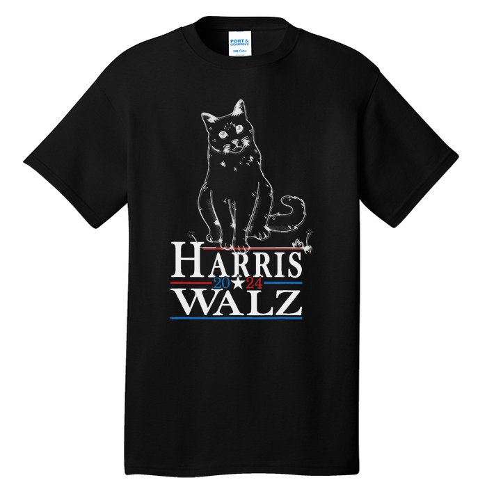 Harris Waltz 2024 Election Funny Cat Kamala Harris Tim Walz Tall T-Shirt