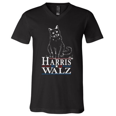 Harris Waltz 2024 Election Funny Cat Kamala Harris Tim Walz V-Neck T-Shirt