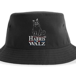 Harris Waltz 2024 Election Funny Cat Kamala Harris Tim Walz Sustainable Bucket Hat