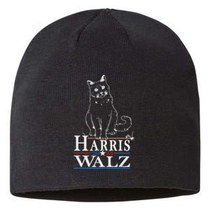 Harris Waltz 2024 Election Funny Cat Kamala Harris Tim Walz Sustainable Beanie