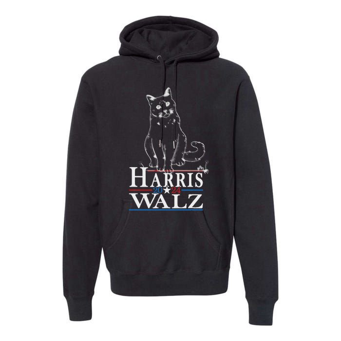 Harris Waltz 2024 Election Funny Cat Kamala Harris Tim Walz Premium Hoodie