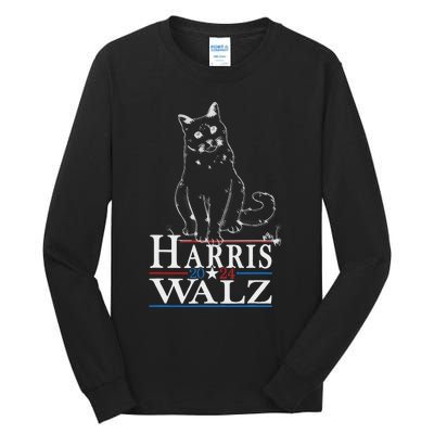 Harris Waltz 2024 Election Funny Cat Kamala Harris Tim Walz Tall Long Sleeve T-Shirt