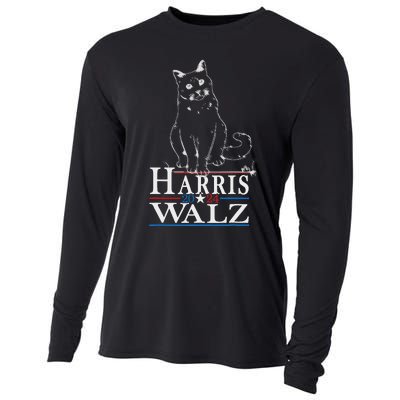 Harris Waltz 2024 Election Funny Cat Kamala Harris Tim Walz Cooling Performance Long Sleeve Crew