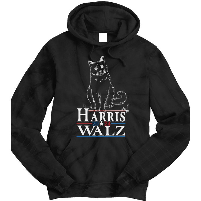 Harris Waltz 2024 Election Funny Cat Kamala Harris Tim Walz Tie Dye Hoodie