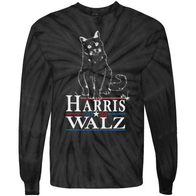 Harris Waltz 2024 Election Funny Cat Kamala Harris Tim Walz Tie-Dye Long Sleeve Shirt