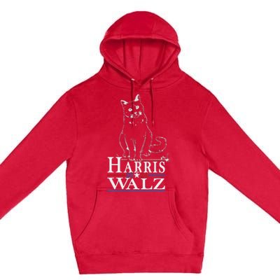 Harris Waltz 2024 Election Funny Cat Kamala Harris Tim Walz Premium Pullover Hoodie