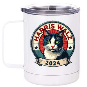 Harris Walz 2024 Funny Cat Election Kamala Harris Tim Waltz 12 oz Stainless Steel Tumbler Cup