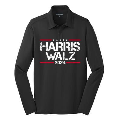 Harris Walz 2024 Vintage Eleciton Silk Touch Performance Long Sleeve Polo