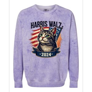 Harris Walz 2024 Funny Cat Kamala Harris Tim Walz Waltz Colorblast Crewneck Sweatshirt