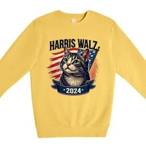 Harris Walz 2024 Funny Cat Kamala Harris Tim Walz Waltz Premium Crewneck Sweatshirt