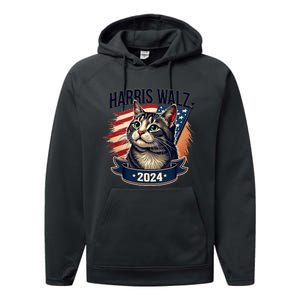 Harris Walz 2024 Funny Cat Kamala Harris Tim Walz Waltz Performance Fleece Hoodie