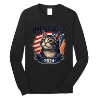 Harris Walz 2024 Funny Cat Kamala Harris Tim Walz Waltz Long Sleeve Shirt