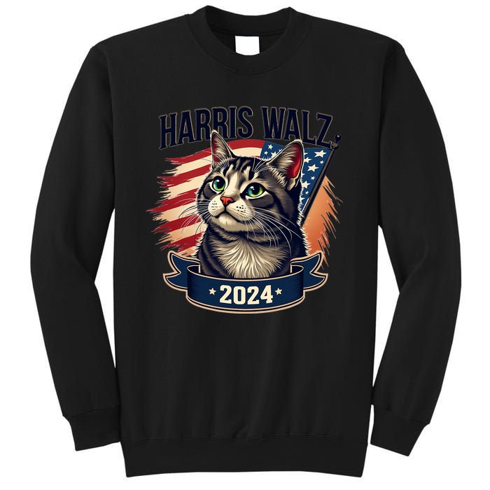 Harris Walz 2024 Funny Cat Kamala Harris Tim Walz Waltz Sweatshirt