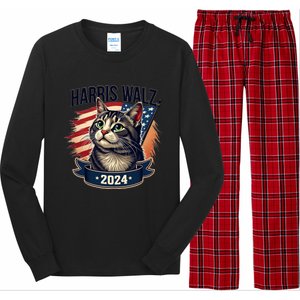 Harris Walz 2024 Funny Cat Kamala Harris Tim Walz Waltz Long Sleeve Pajama Set