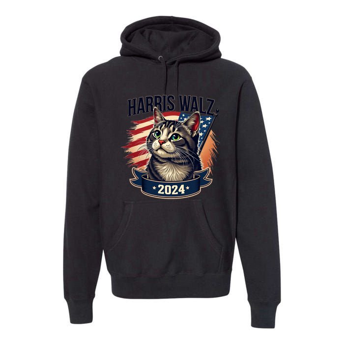 Harris Walz 2024 Funny Cat Kamala Harris Tim Walz Waltz Premium Hoodie