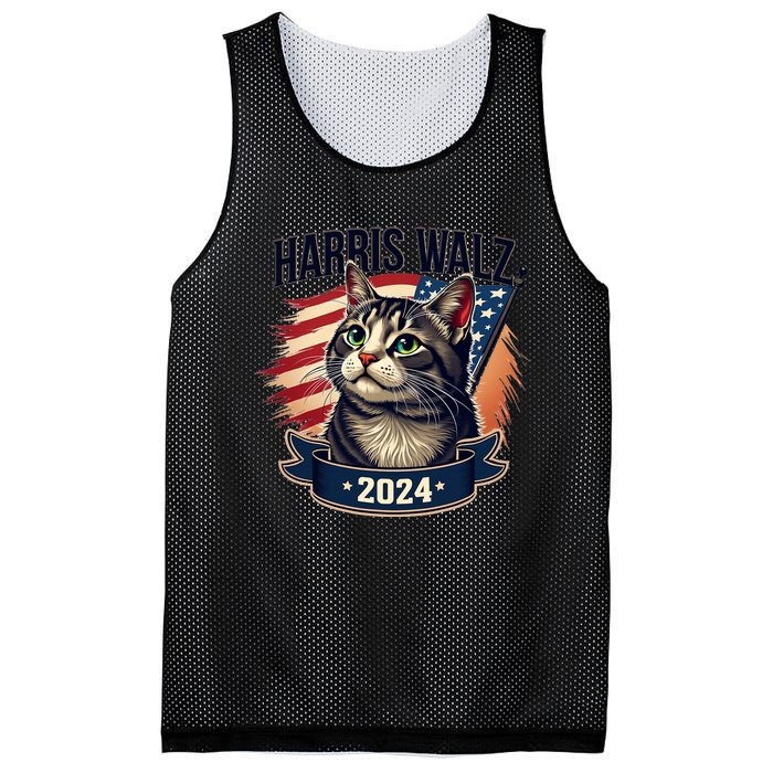 Harris Walz 2024 Funny Cat Kamala Harris Tim Walz Waltz Mesh Reversible Basketball Jersey Tank