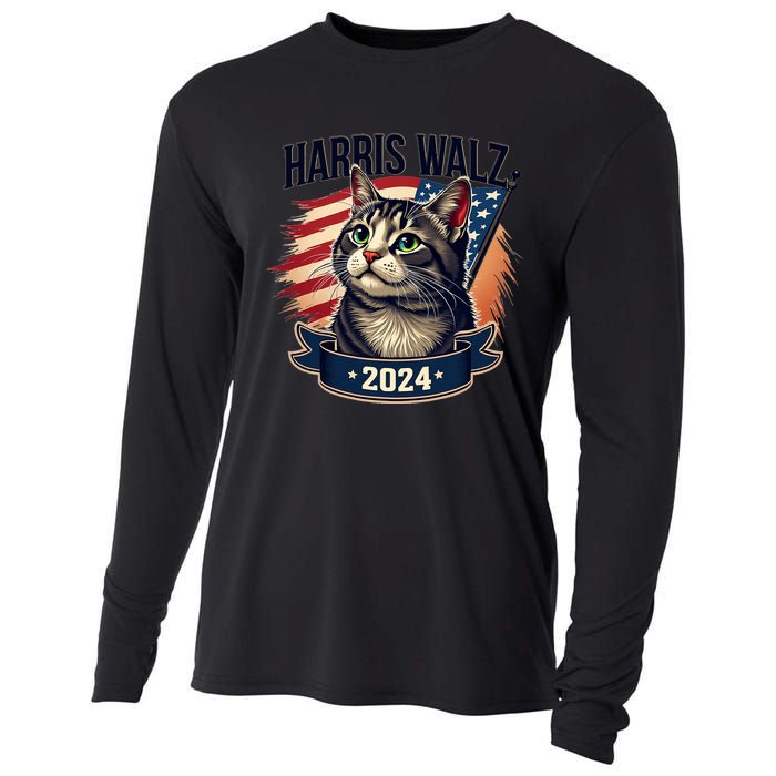 Harris Walz 2024 Funny Cat Kamala Harris Tim Walz Waltz Cooling Performance Long Sleeve Crew