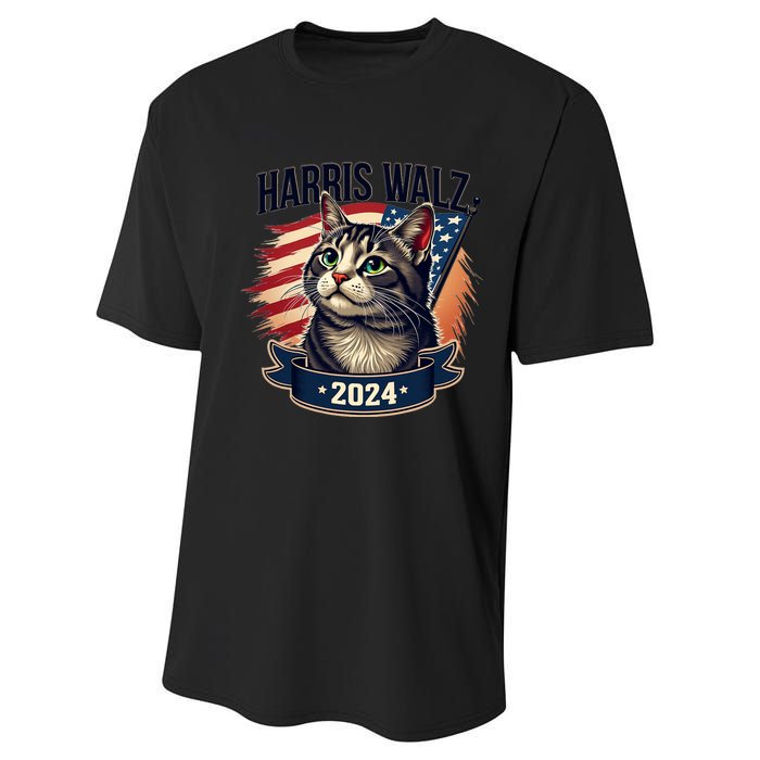 Harris Walz 2024 Funny Cat Kamala Harris Tim Walz Waltz Performance Sprint T-Shirt