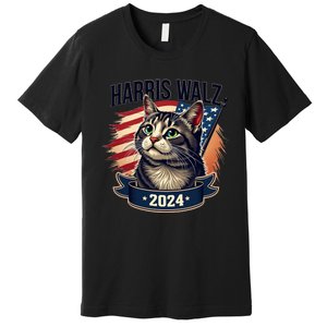 Harris Walz 2024 Funny Cat Kamala Harris Tim Walz Waltz Premium T-Shirt