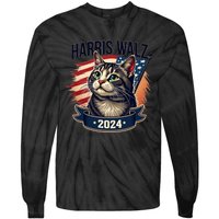 Harris Walz 2024 Funny Cat Kamala Harris Tim Walz Waltz Tie-Dye Long Sleeve Shirt