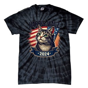 Harris Walz 2024 Funny Cat Kamala Harris Tim Walz Waltz Tie-Dye T-Shirt