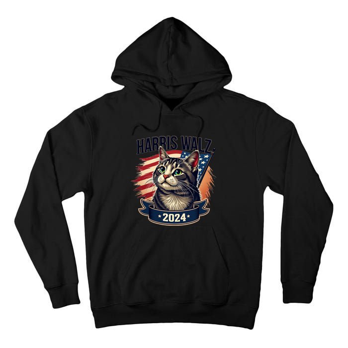 Harris Walz 2024 Funny Cat Kamala Harris Tim Walz Waltz Tall Hoodie