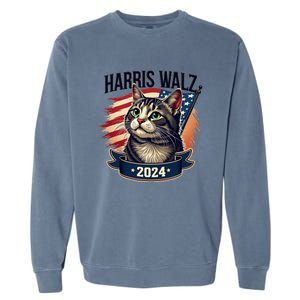 Harris Walz 2024 Funny Cat Kamala Harris Tim Walz Waltz Garment-Dyed Sweatshirt