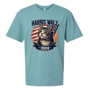 Harris Walz 2024 Funny Cat Kamala Harris Tim Walz Waltz Sueded Cloud Jersey T-Shirt