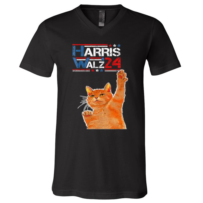 Harris Waltz 2024 Cat Funny Vp Vice President Election V-Neck T-Shirt