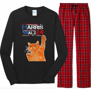 Harris Waltz 2024 Cat Funny Vp Vice President Election Long Sleeve Pajama Set