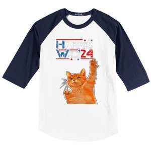 Harris Waltz 2024 Cat Funny Vp Vice President Election Baseball Sleeve Shirt