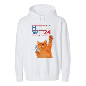 Harris Waltz 2024 Cat Funny Vp Vice President Election Garment-Dyed Fleece Hoodie