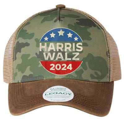 Harris Walz 2024 Kamala Harris Tim Waltz Vintage Retro Button Election Apparel Legacy Tie Dye Trucker Hat