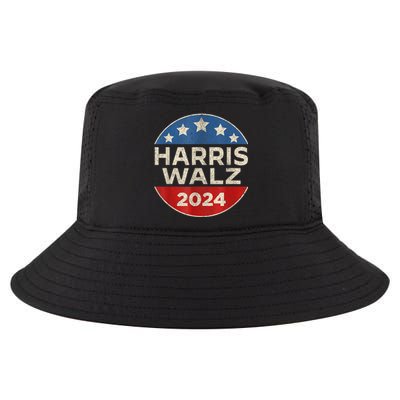 Harris Walz 2024 Kamala Harris Tim Waltz Vintage Retro Button Election Apparel Cool Comfort Performance Bucket Hat