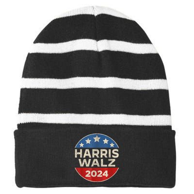 Harris Walz 2024 Kamala Harris Tim Waltz Vintage Retro Button Election Apparel Striped Beanie with Solid Band