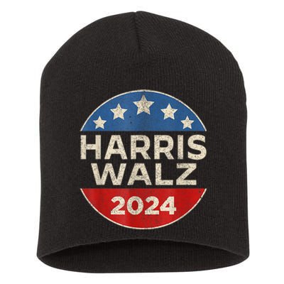 Harris Walz 2024 Kamala Harris Tim Waltz Vintage Retro Button Election Apparel Short Acrylic Beanie