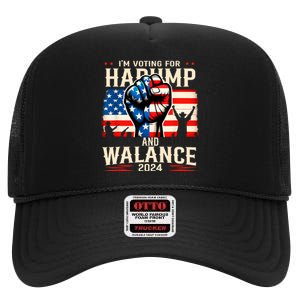 Harump Wallace 2024 Harris Trump Walz Vance America Flag Design High Crown Mesh Back Trucker Hat