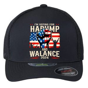 Harump Wallace 2024 Harris Trump Walz Vance America Flag Design Flexfit Unipanel Trucker Cap