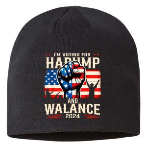 Harump Wallace 2024 Harris Trump Walz Vance America Flag Design Sustainable Beanie