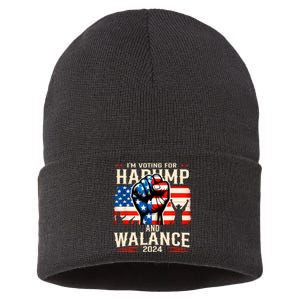 Harump Wallace 2024 Harris Trump Walz Vance America Flag Design Sustainable Knit Beanie