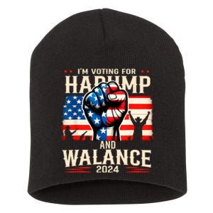 Harump Wallace 2024 Harris Trump Walz Vance America Flag Design Short Acrylic Beanie